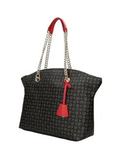 BORSA A SPALLA DONNA - POLLINI NERO-ROSSO - TE8408PP02Q11