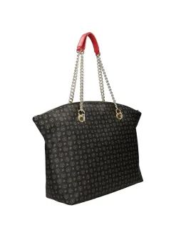 BORSA A SPALLA DONNA - POLLINI NERO-ROSSO - TE8408PP02Q11