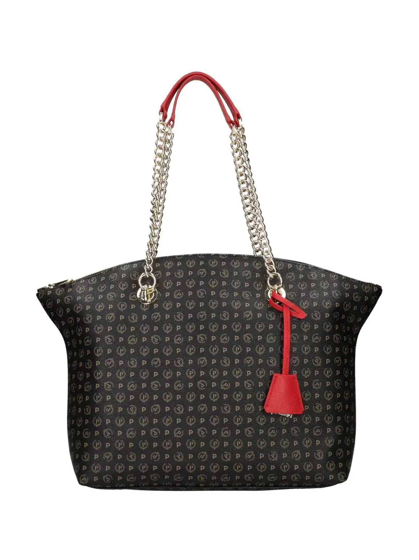 BORSA A SPALLA DONNA - POLLINI NERO-ROSSO - TE8408PP02Q11