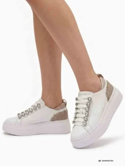 SNEAKERS DONNA - EMANUELLE VEE BIANCO-SABBIA - 462P-100-13-P003