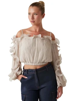 TOP DONNA - GUESS APPAREL BEIGE - W6RH29 WI342