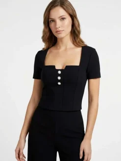 TOP DONNA - GUESS APPAREL NERO - W6RP08 KCBO2